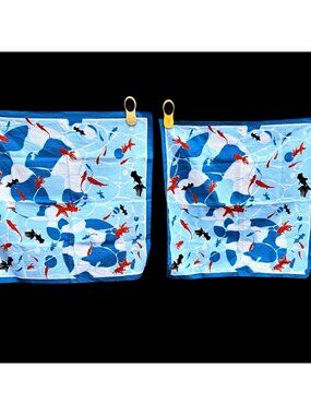 Japanese Koi Print Blue Cotton Napkins Set of 2 Made in Japan